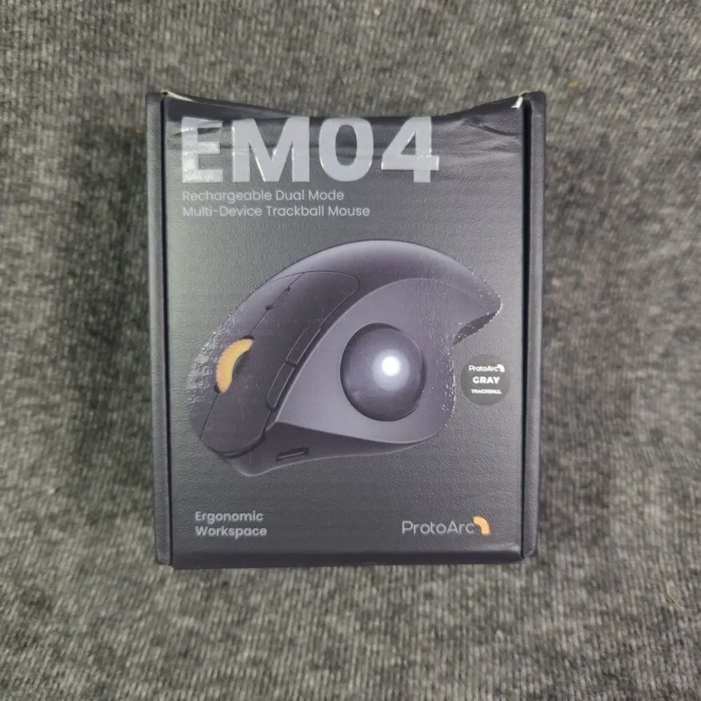 ProtoArc EM04 Ergonomic Wireless Trackball Mouse Open Box Bluetooth USB-C Tested